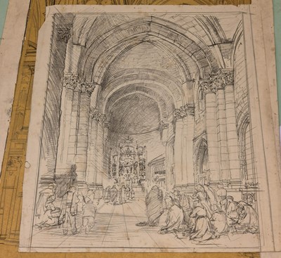 Lot 130 - Brewer (Henry Charles, 1866-1950). Cathedral Nave, watercolour on card