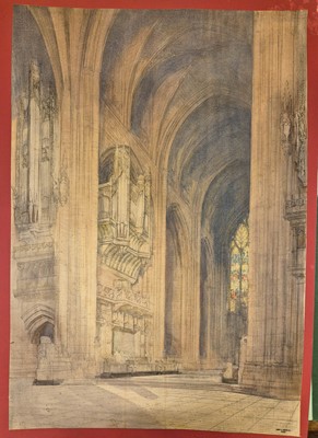 Lot 130 - Brewer (Henry Charles, 1866-1950). Cathedral Nave, watercolour on card