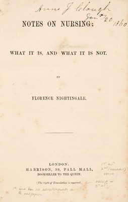 Lot 361 - Nightingale (Florence). Notes on Nursing: What It Is, and What It Is Not, 1st edition, 2nd issue