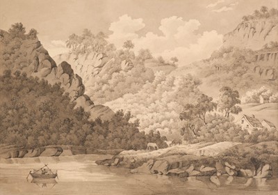 Lot 62 - Nattes (John Claude, 1765-1822). River Landscape, possibly Devon, pencil & wash on paper