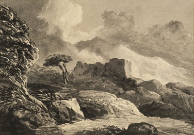 Lot 169 - Cox (David, 1783-1859). Stormy Landscape, monochrome watercolour on thick paper