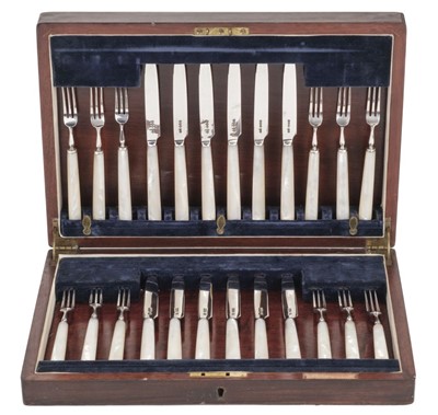 Lot 605 - Canteen. A set of silver tea knives and forks