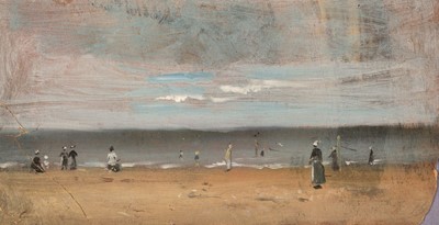 Lot 199 - Attributed to Eugene Boudin (1824-1898). Figures by the Sea, oil on card