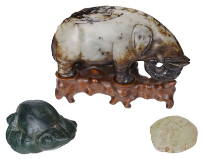 Lot 577 - Jade. A Chinese hardstone elephant and other items