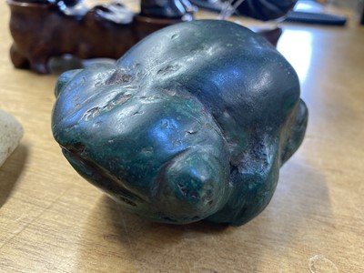 Lot 577 - Jade. A Chinese hardstone elephant and other items