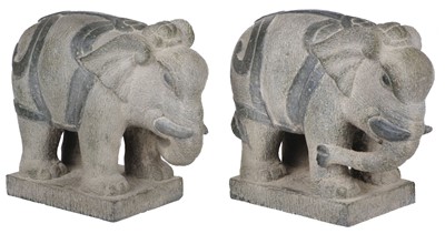 Lot 576 - Elephants. A substantial pair of Indian grey stele stone elephants