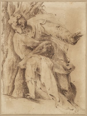 Lot 35 - Reni (Guido, 1575-1642). Figure by a tree, pen and brown ink