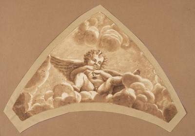 Lot 64 - Roman School. Winged Putto seated on Clouds playing a flute