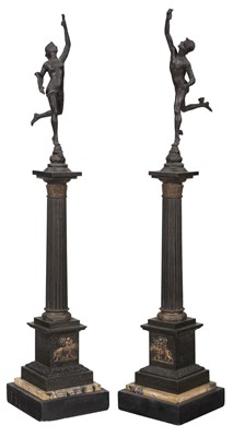 Lot 552 - After Giambologna (Flemish, 1529-1608). A pair of bronze and marble columns, 19th century