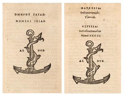 Lot 300 - Homer. Ilias [&] Ulyssea. Batrachomyomachia. Hymni XXXII., 2 volumes, Venice