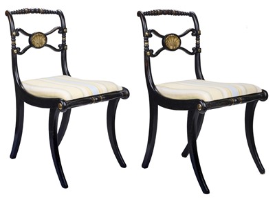 Lot 267 - Chairs. An attractive pair of Regency 'Trafalgar' chairs, circa 1811