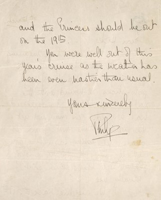 Lot 195 - Philip (Prince, 1921-2021). Autograph Letter Signed, ‘Philip’, c. 1970