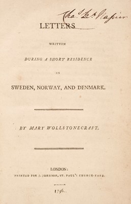 Lot 349 - Wollstonecraft (Mary). Letters written during a short residence in Sweden, Norway, and Denmark, 1796