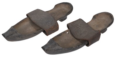 Lot 328 - Clothing. A pair of wooden pattens, probably 18th century