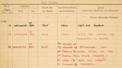 Lot 397 - Dambuster Logbooks. Two RAF logbooks kept by Flight Lieutenant William "Bill" Townsend, 617 Squadron