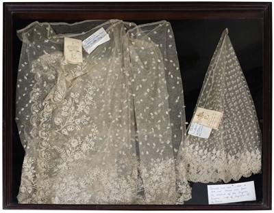 Lot 360 - Lace. Brussels lace veil, and bonnet veil, belonging to Eugénie de Montijo (1826-1920, Empress)