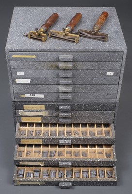 Lot 219 - Type and type cabinets. A selection of alloy type and two type cabinets