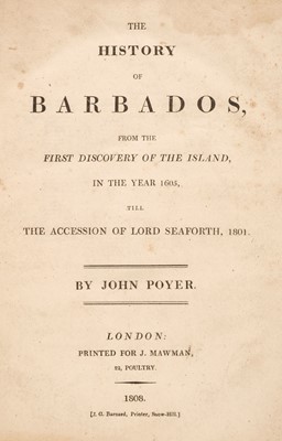 Lot 20 - Poyer (John). The History of Barbados, 1st edition, London: J. Mawman, 1808