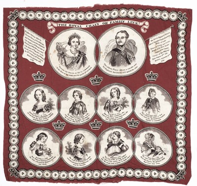 Lot 353 - Handkerchief. The Royal Chain or Family Link, 1850s, plus six Queen Victoria 60th Jubilee handkies