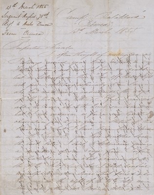 Lot 267 - Crimean War.A very lengthy letter from Sergeant A. Hughes, 71st Regiment, Crimea, 13 March 1855