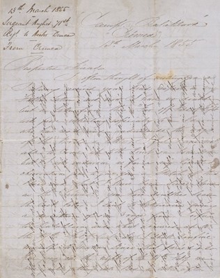 Lot 267 - Crimean War.A very lengthy letter from Sergeant A. Hughes, 71st Regiment, Crimea, 13 March 1855