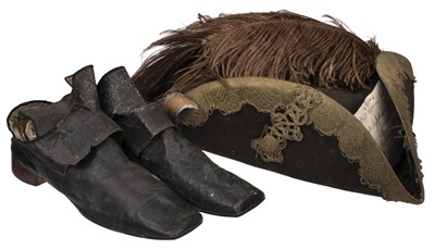 Lot 341 - Clothing. Shoes and a tricorn hat belonging to Charles Wykeham Martin of Leeds (1801-1870)