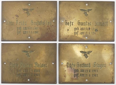 Lot 361 - Luftwaffe. A set of four WWII Luftwaffe brass memorial plaques