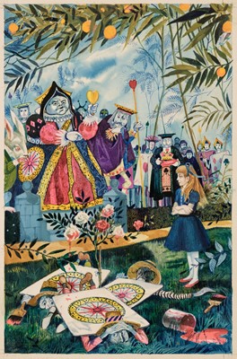 Lot 493 - Walsh (David, 20th century). Alice and the Queen of Hearts, watercolour, pen and ink