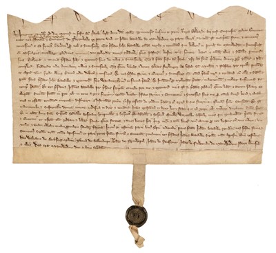 Lot 272 - Essex - Manuden. Manuscript indenture with seal, 1330