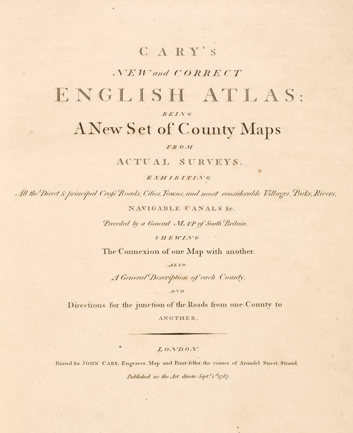 Lot 144 - Cary (John). Cary's New and Correct English Atlas..., 1st edition, 1787