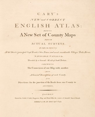 Lot 144 - Cary (John). Cary's New and Correct English Atlas..., 1st edition, 1787