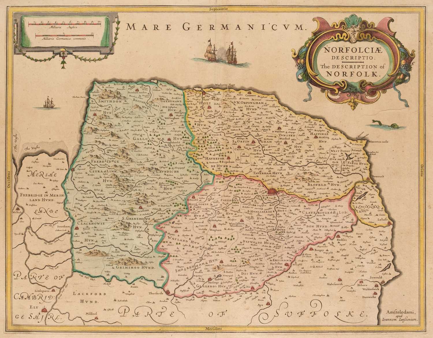 Lot 182 - Norfolk & Suffolk. Jansson (J), Norfolciae Descriptio.., published Amsterdam, circa 1638