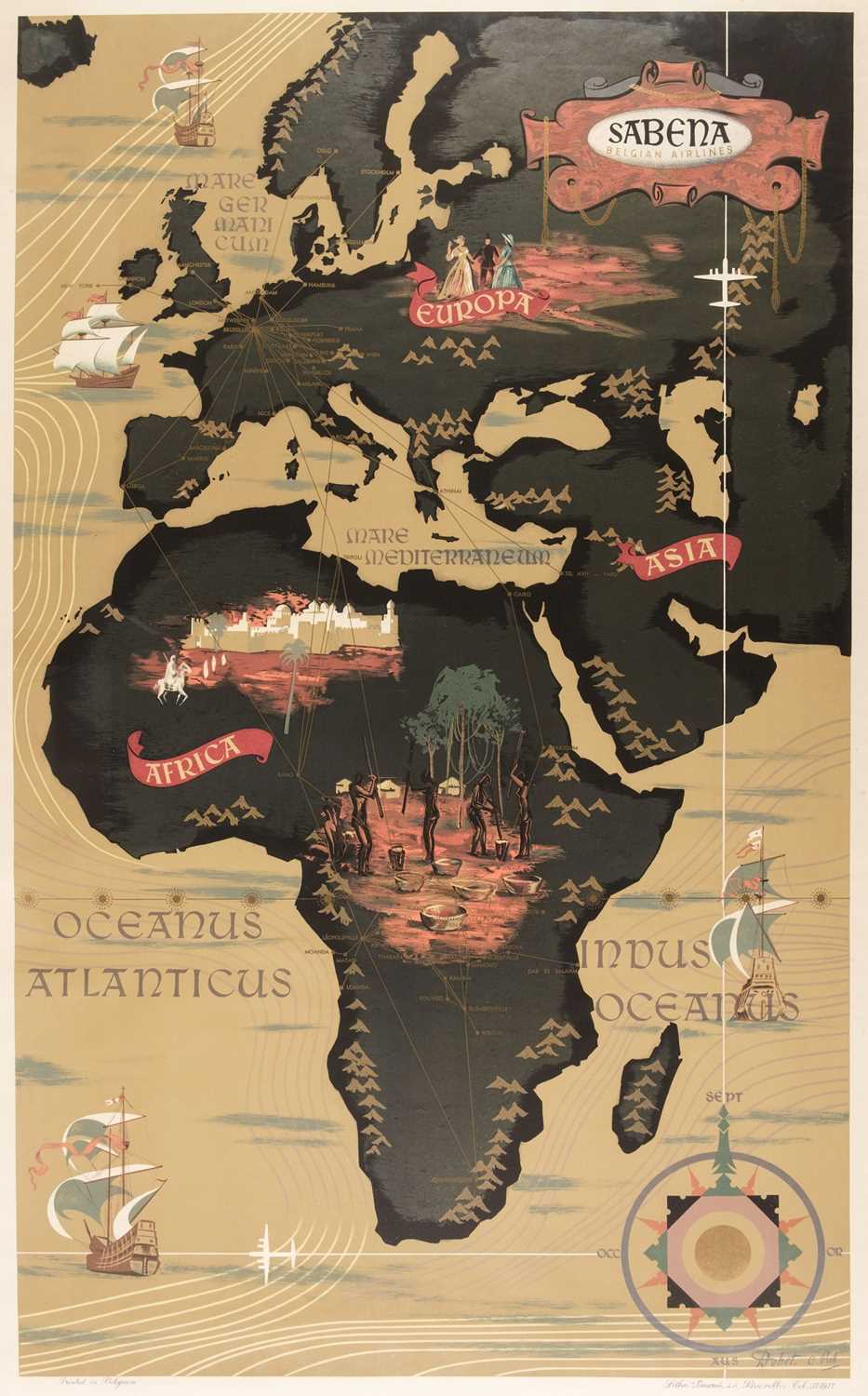 Lot 151 - Europe & Africa. Dohet (C. publisher), Sabena Belgium Airlines, published Brussels, circa 1950