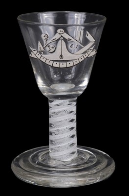 Lot 446 - Masonic Glass. A George III double series opaque twist-firing glass