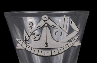 Lot 446 - Masonic Glass. A George III double series opaque twist-firing glass