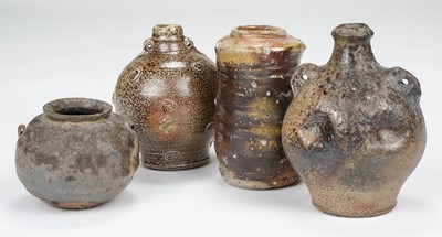 Lot 396 - Hurn (Tim, 1964-). A wood fired salt glazed lugged costrel and four other pots