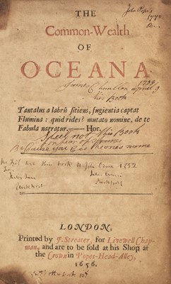 Lot 303 - [Harrington, James]. The Commonwealth of Oceana, 1656