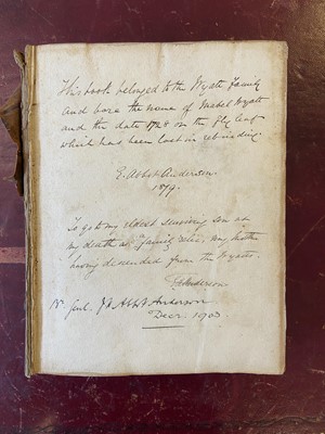 Lot 318 - Manuscript Receipts Book. A volume of manuscript recipes compiled by Mabel Wyatt, circa 1728