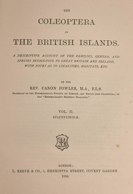 Lot 96 - Fowler (William Weekes). The Coleoptera of the British Islands... , 6 volumes, 1st edition, 1887-1913