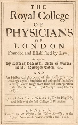 Lot 251 - Goodall (Charles). The Royal College of Physicians of London, 1st edition, 1684