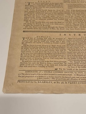 Lot 363 - Broadside. Rules and Instructions for Playing at Skittles, London: G. Kearsley, 1786, later reprint