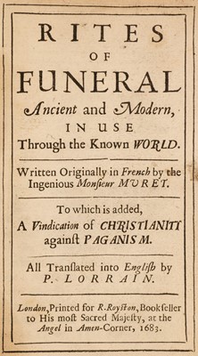 Lot 250 - Muret (Pierre). Rites of Funeral, 1st English edition, 1683