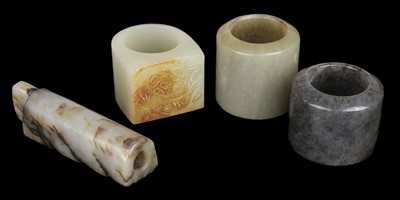 Lot 485 - Jade. A Chinese jade archers ring and other pieces