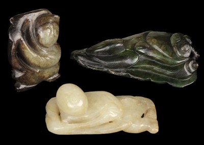 Lot 491 - Jade. A spinach green jade boulder and other pieces