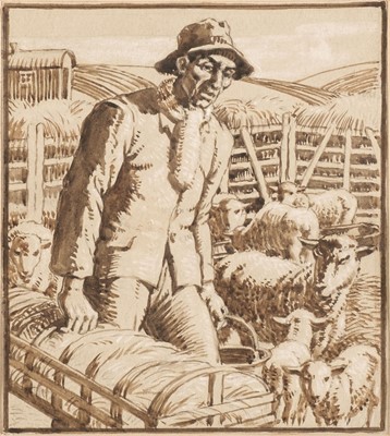 Lot 169 - Dearden (Harold, 1888-1962). Shepherd and his Flock, pen and ink on grey paper