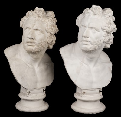 Lot 54 - Classical Busts. The Companion of Odysseus (or the Wineskin-Bearer), a near pair of plaster busts