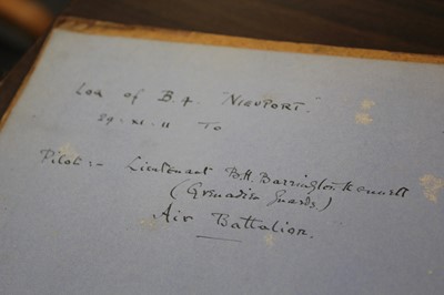 Lot 44 - Royal Flying Corps. Nieuport test pilots' logbook kept by Major B.H. Barrington-Kennett 1911-12