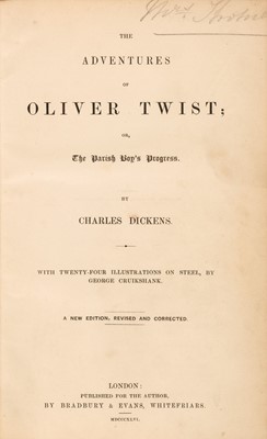 Lot 279 - Dickens (Charles). The Adventures of Oliver Twist...., 1st single volume edition in book form, 1846