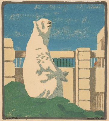 Lot 265 - Lewis (Majorie). Polar Bear at Mappin Terraces, 1934, linocut