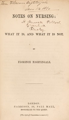 Lot 282 - Nightingale (Florence). Notes on Nursing: What it is, and what it is not, 1st ed., 2nd issue, [1860]